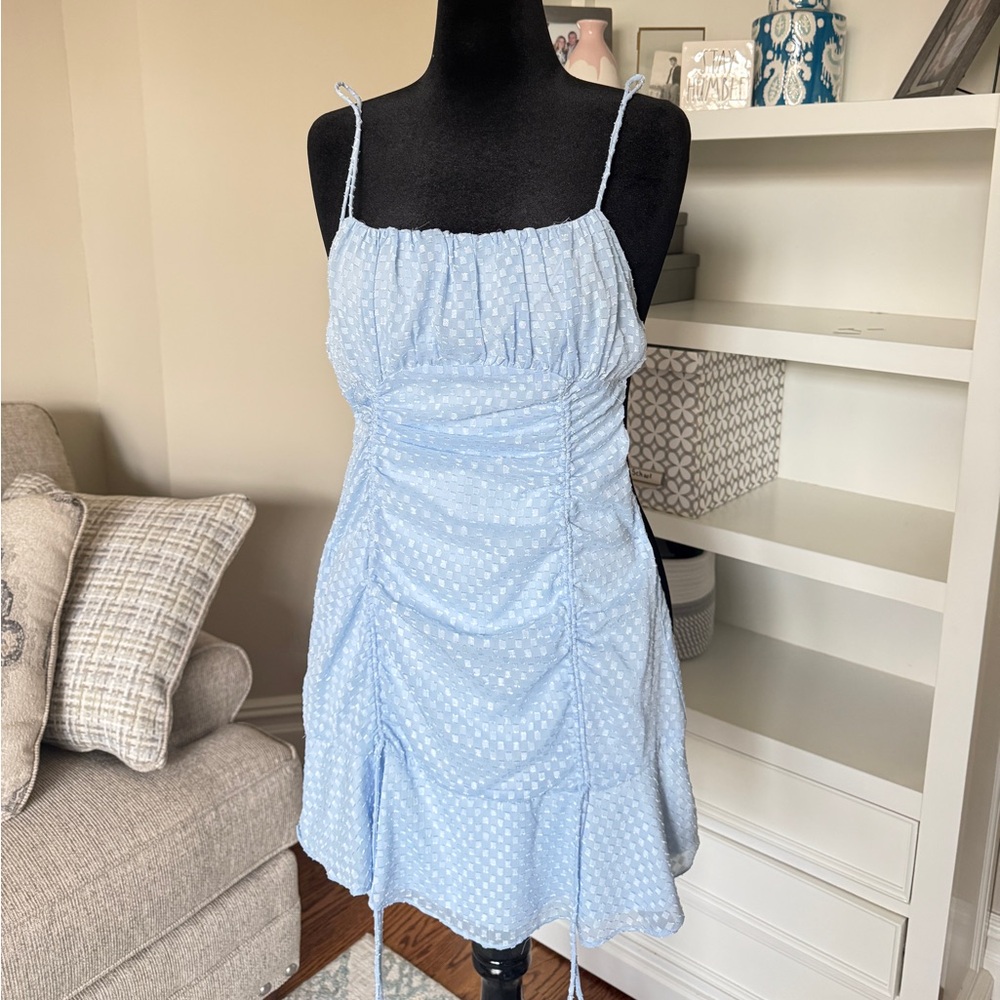 Cotton Candy Light Blue Mini Dress with Polka Dots